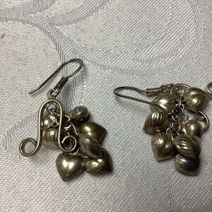 STERLING DROP DANGLE EARRINGS HEARTS. UNIQUE STYLE.